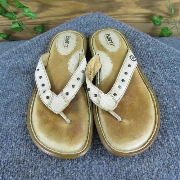 Born Women's Flip Flop Beige Leather Sz 8 Medium Used 2025 - Picture 2 of 7